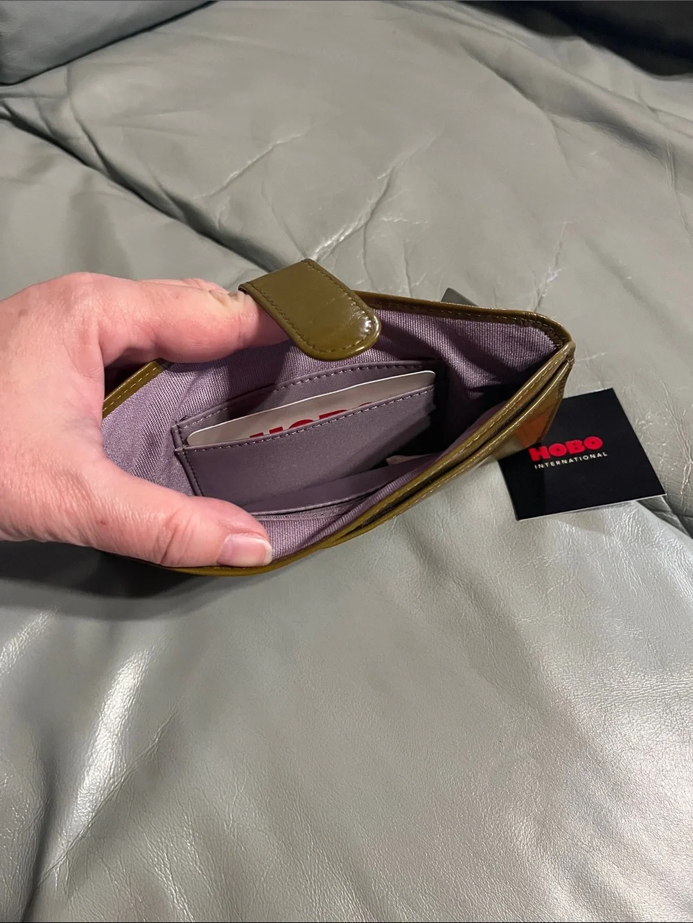 HOBO International Olive Green Patent Leather Zip Wallet